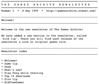 An issue of the DOS Games Archive Newsletter